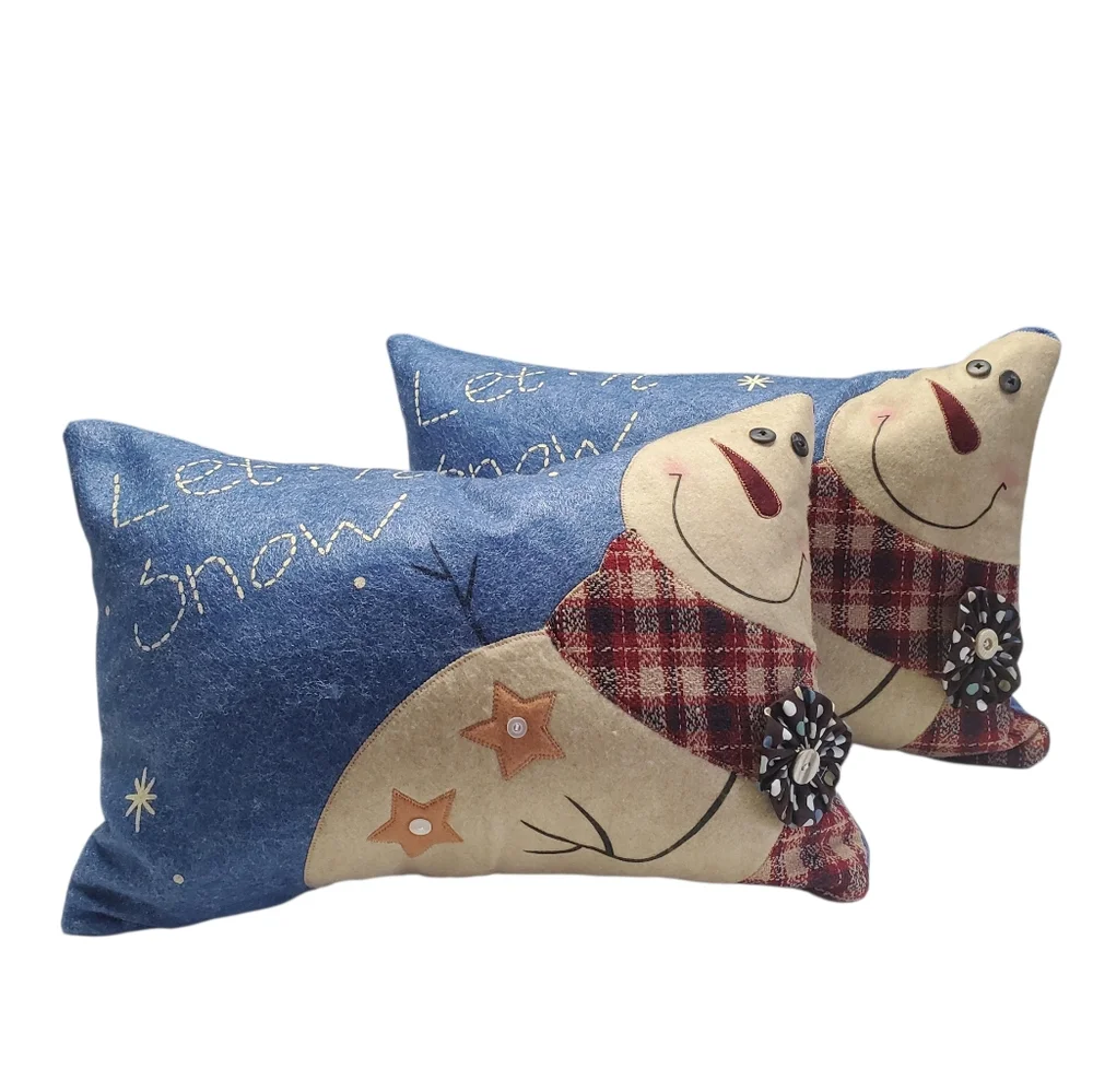 NEW Homemade Festive Snowman Throw Pillow Set - Blue and Cream